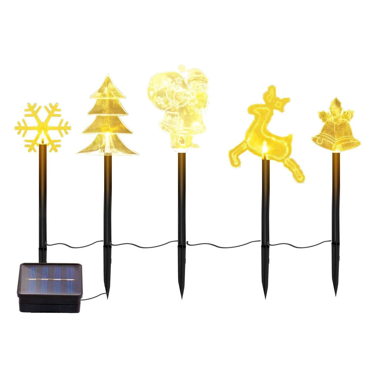 1 Set Of 5Pcs Mixed Christmas Decoration Light Solar Stake Light Waterproof Reindeer Snowflake Bell Christmas Tree Santa Claus Light Outdoor Landscape Light